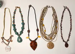 Handmade Semi Precious Stone/Glass/Brass Lot of 5 Necklaces
