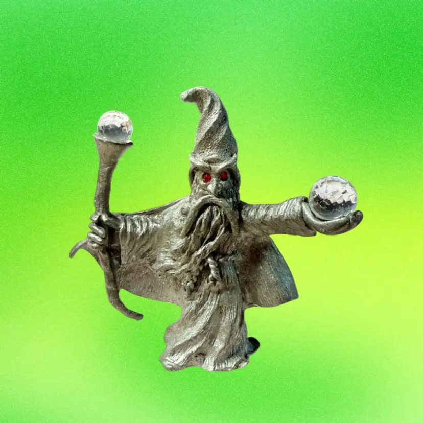Mini Pewter Wizard With Crystal Ball