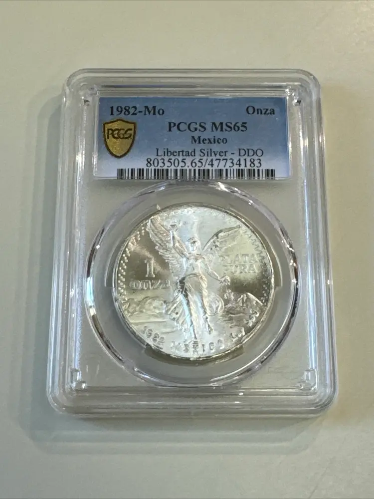 1982 MO MEXICO PCGS MS65 DDO ONZA 999 SILVER LIBERTAD 1oz GEM DOUBLE DIE OBVERSE
