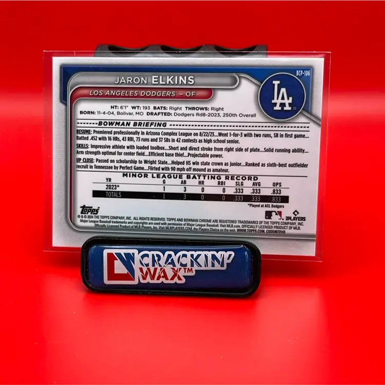 Jaron Elkins 2024 Bowman Sapphire Edition 1st Bowman BCP-106 Los Angeles Dodgers