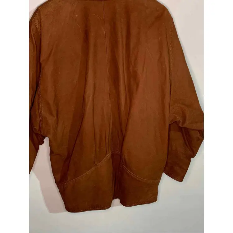 Leather brown oversized tapered vintage jacket 1980 1990