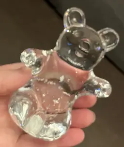 VTG Art Glass Teddy Bear Clear Paperweight Controlled Bubbles READ
