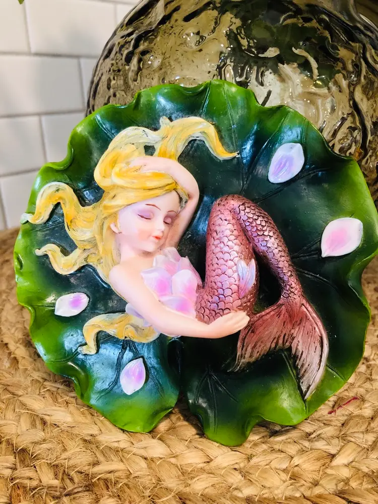 Stunning Mermaid on Lotus Flower Resin Figurine