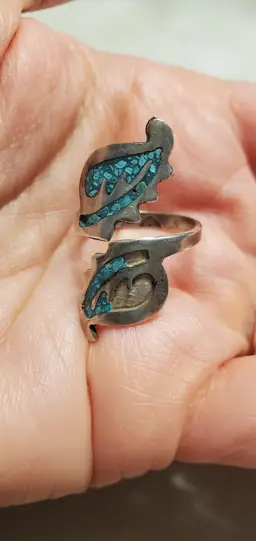 TAXCO 925 Mexico Silver and Blue Inlay Adjustable Artisan Crafted Ring 'As Is'