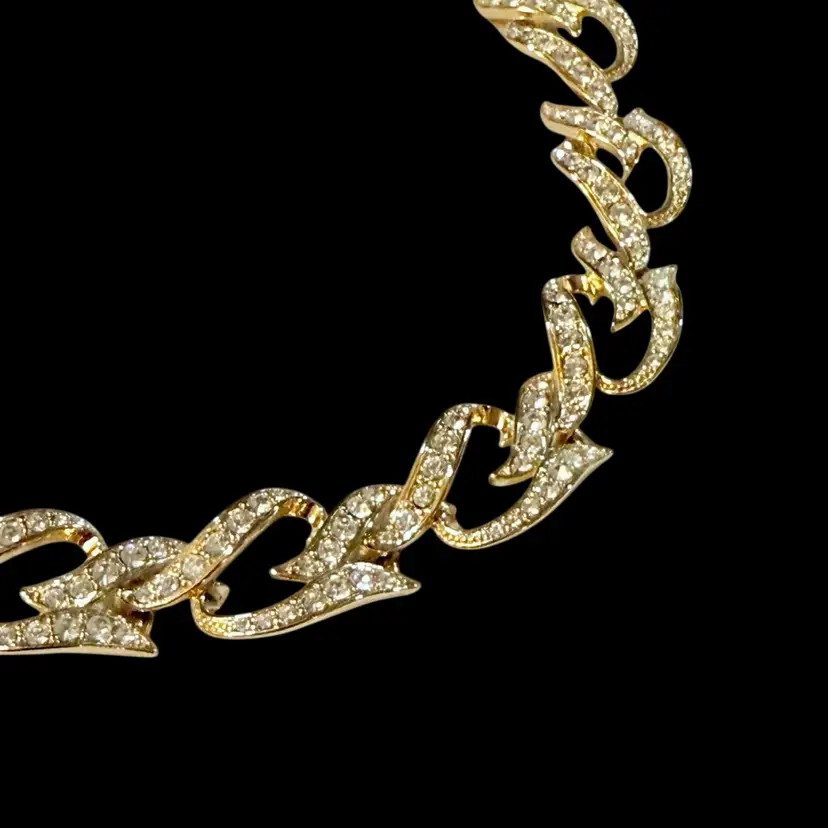 Vintage Signed Elizabeth Taylor for Avon Eternal Flame Rhinestone Goldtone Statement Necklace (1993)