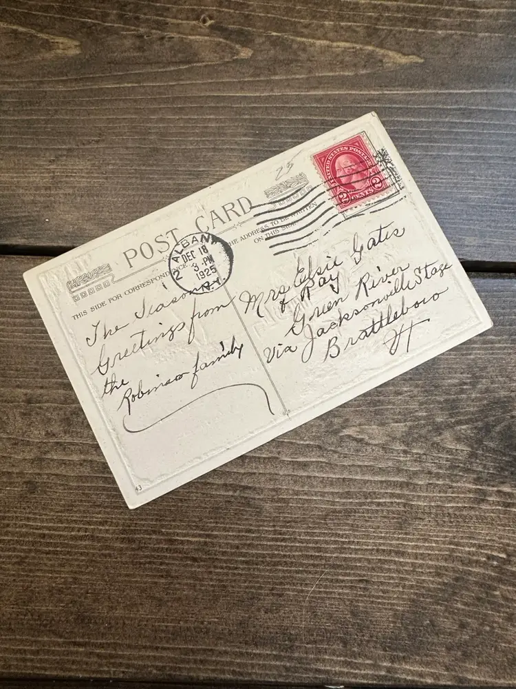 Antique Gilded Butterscotch Colored Sky Merry Christmas Postcard, Posted 1925