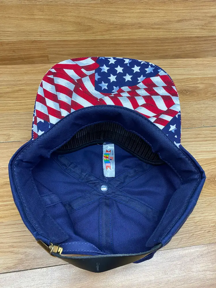 Vintage American Tape & Lable Blue Baseball Hat And US Flag Made in Denver CO