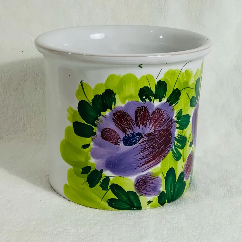 Italian Hand Painted Floral Canister Planter Vase