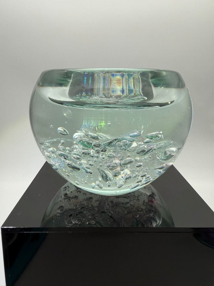 Epic Eickholt Art Glass Bowl Paperweight with Bubble And Dichroic Goodness!