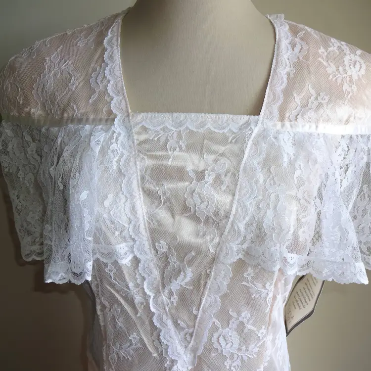 NOS Vintage 1990s Jessica McClintock Gunne Sax Peach White Lace Tea Party Dress 9 USA