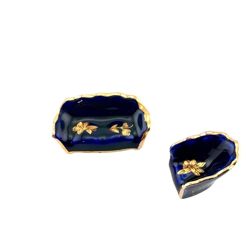 Vintage Limoges Minature Couch & Chair Cobalt Blue & Gold