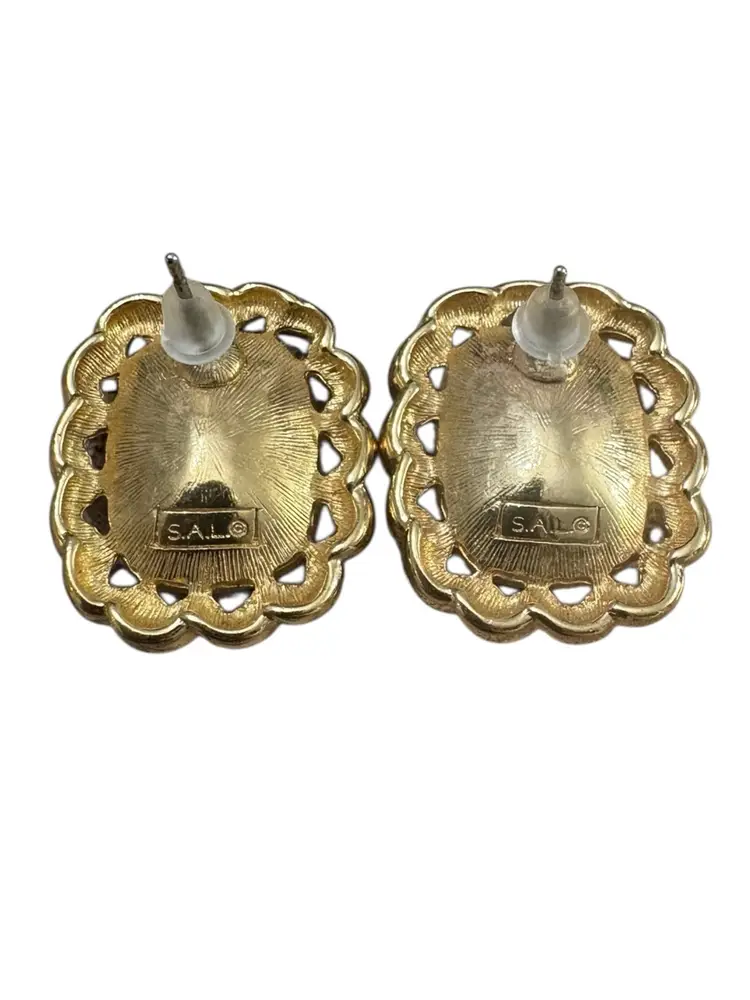 Vintage ‘80s Swarovski S.A.L Emerald Crystal And Goldtone Post Earrings