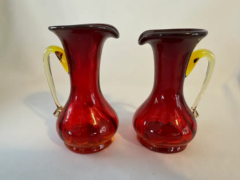 Vintage 2 Amberina Mini Pitchers 5" Tall