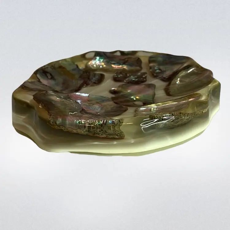 Vintage Abalone In Resin Soap Or Trinket Dish 
