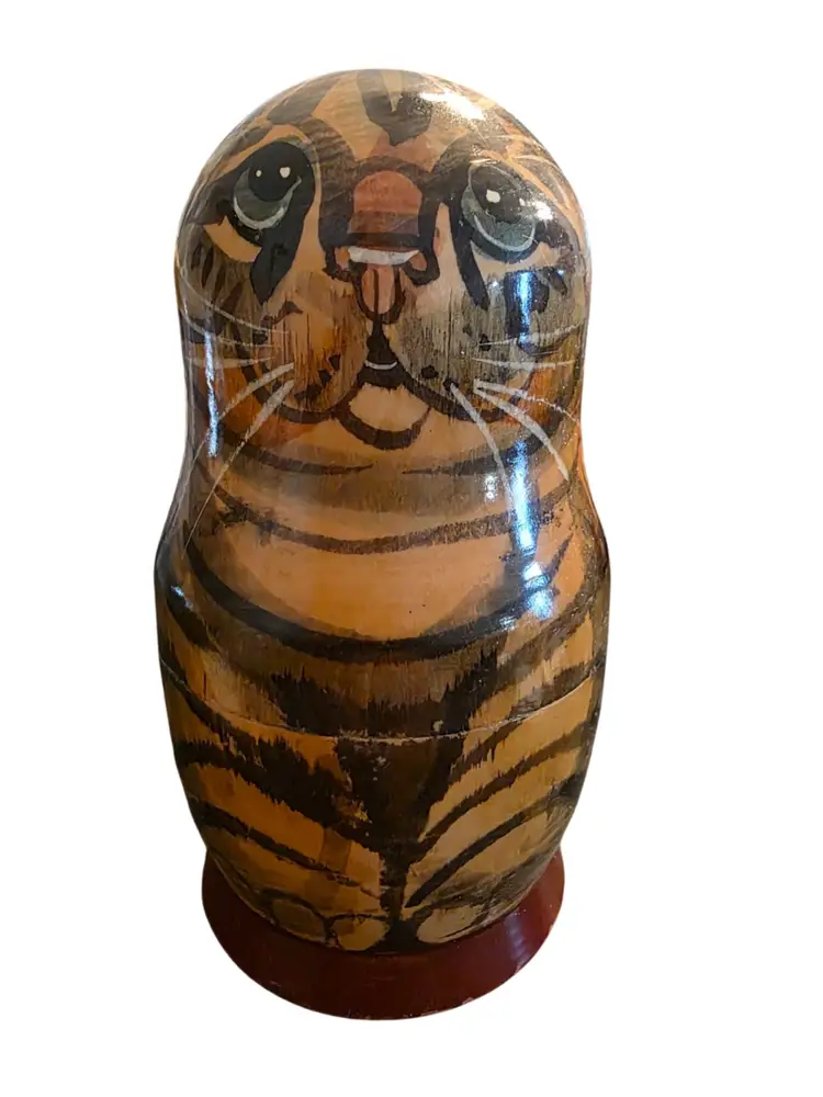 2 Super Cute Handpainted Wooden Meowtryoshka Dolls