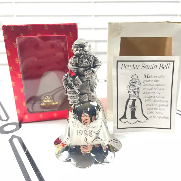 Vtg 1998 Christmas Wallace Silversmiths Pewter Bell Ornament Figurine 5"