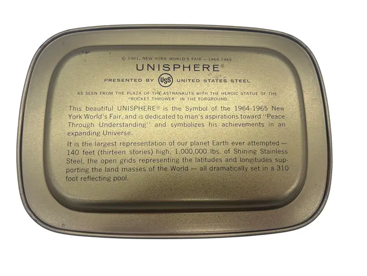 1964–65 New York World’s Fair Unisphere Tip Tray by Fabcraft, Item 312, 7.25x5"