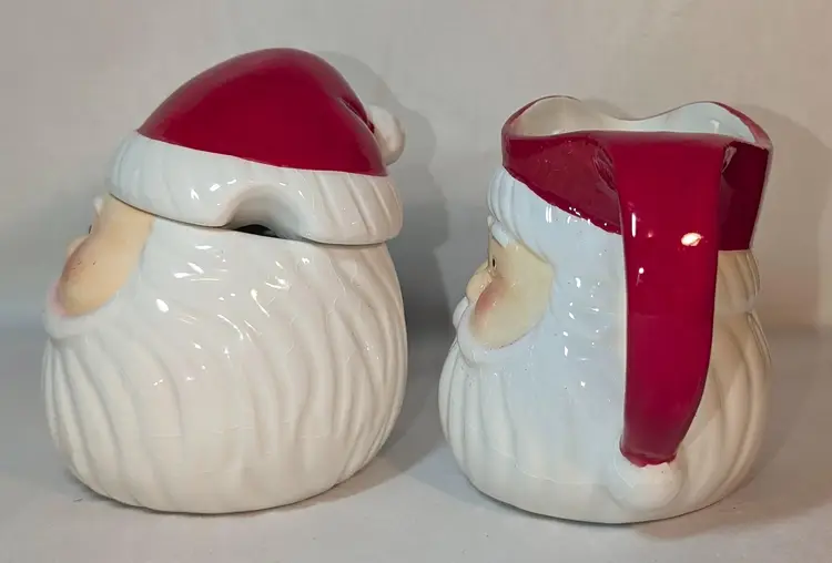 Vintage Ceramic Santa Large Covered Sugar & Creamer Set