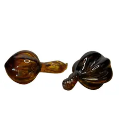 Set Of Two Amber Colored Hand Blown Mushrooms @3 1/2” Tall