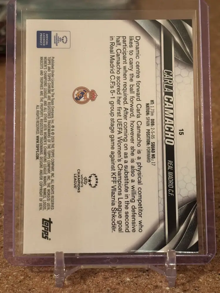 Carla Camacho 2023-24 Topps Chrome Purple Pulsar /299 RC #15 Real Madrid Spain