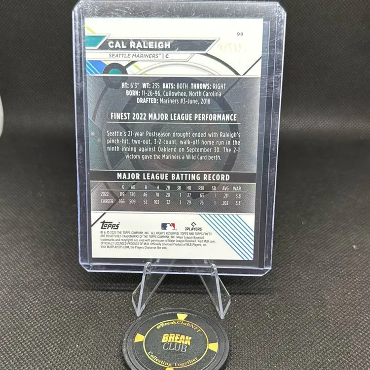 2023 Topps Finest Cal Raleigh Aqua Blue Vapor /250 Seattle Mariners