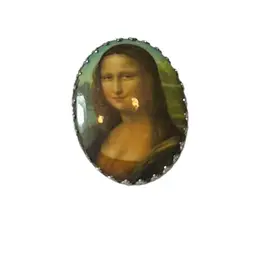 Cameo Brooch Pendant Mona Lisa Silvertone Casing - 2.25”