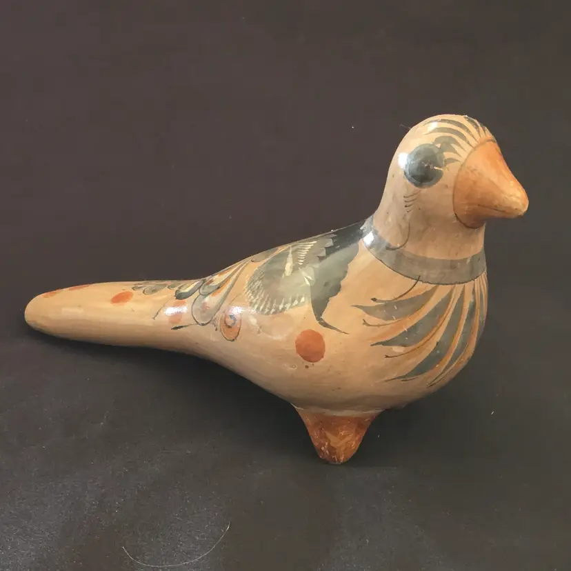 Folk Art Tonala Pottery Hand Painted Mexican  Bird Dove Figurine 8" Long Vintage