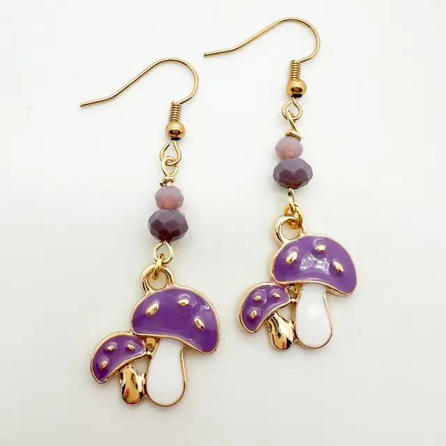 Mushroom Earrings Various Colors Handmade Gold Tone