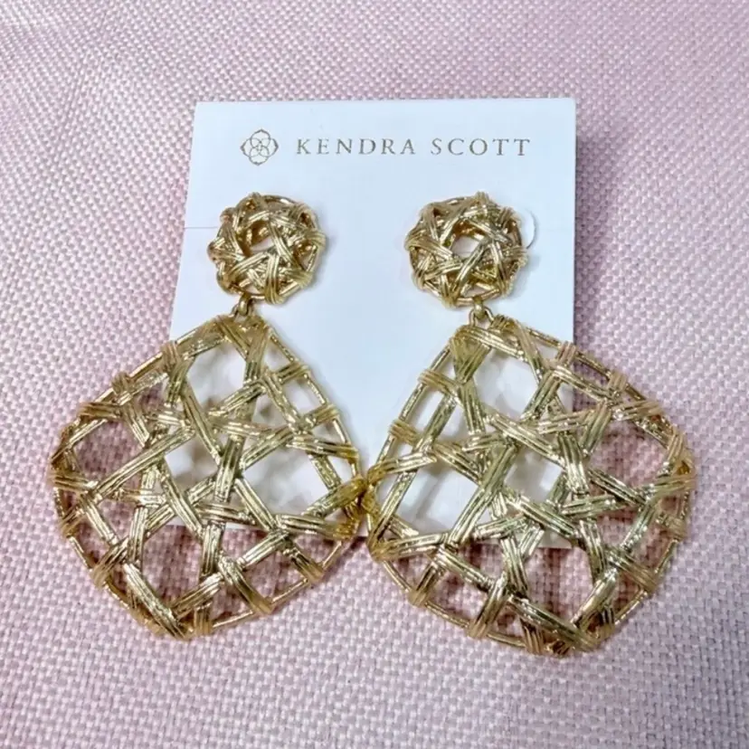 Kendra Scott Statement Design Basket Earrings Gold- Post Back- New Gift