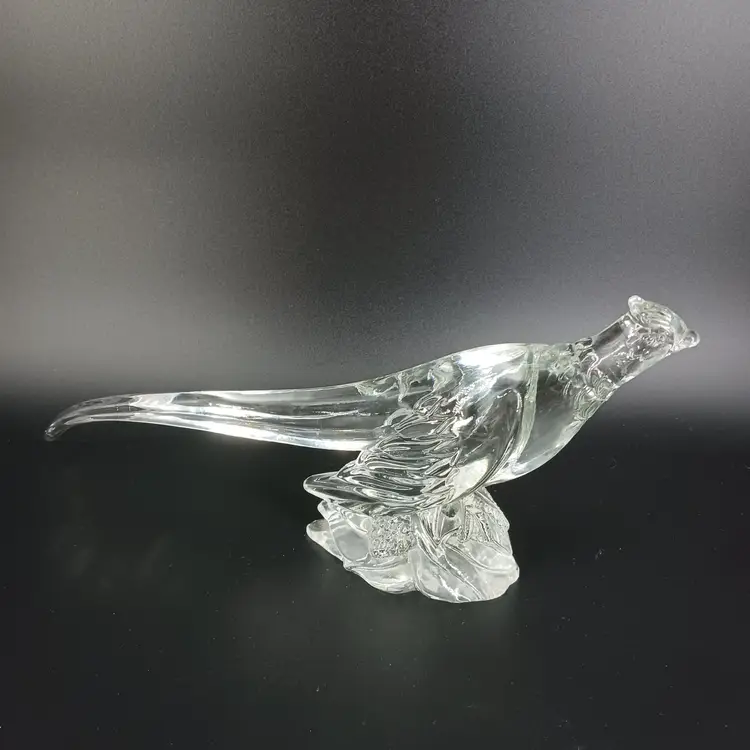 Heisey Crystal Glass Ringneck Pheasant Figurine 12" Vintage