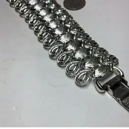 Wide 1” Silvertone Link Bracelet 7.5” - CORO Brand