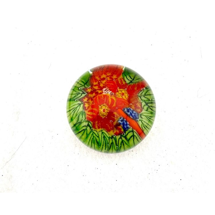 Vintage Chinese Flower Paperweight- Bold Colors 2.75” x 2”