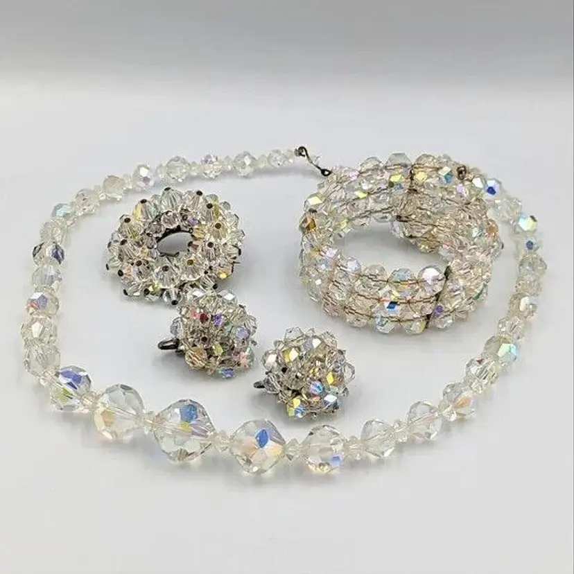 Sparkly Vintage Four piece set of Aurora Borealis Glass Beaded jewelry