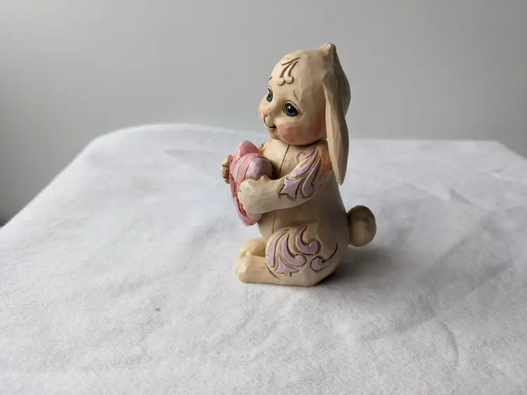 Jim Shore Bunny Rabbit  "I Love U" Puffy Patchwork  Heart Figurine Signed