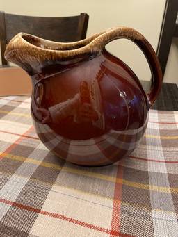 Vintage Hull Large Brown Drop Glaze Ball Pitcher