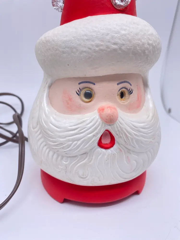 Vintage Bisque Ceramic Santa Gnome Tall Hat Light