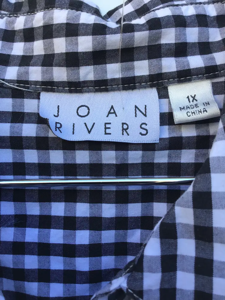 Joan Rivers Gingham Button-Down Boyfriend Shirt, Black And White, Women’s Blouse