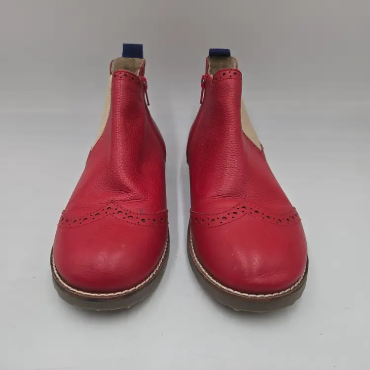 $90 MINI BODEN Chelsea Ankle Boot Big Girl Red Leather SZ 37 wing tip US 6.5