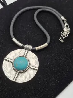 Vintage Turquoise on Silver Pendant Necklace
