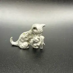 Vtg Miniature Pewter Spoontiques Mother Cat And Kitten