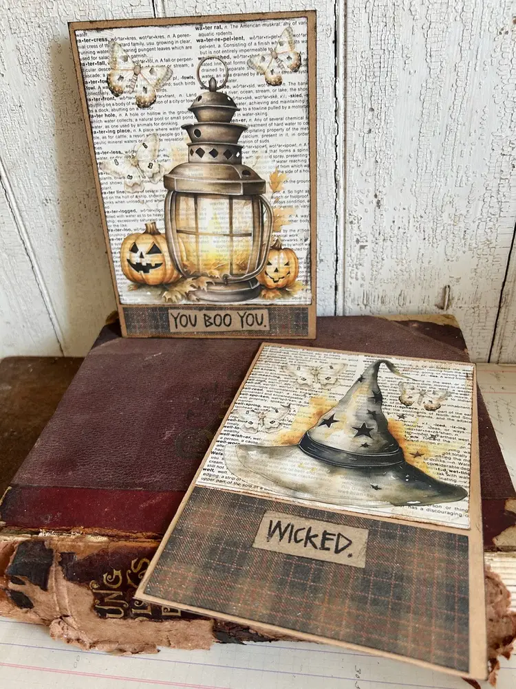 Halloween Handmade Cards Set Of 2 Wicked And You Boo You. Mixed Media Altered Art Collage