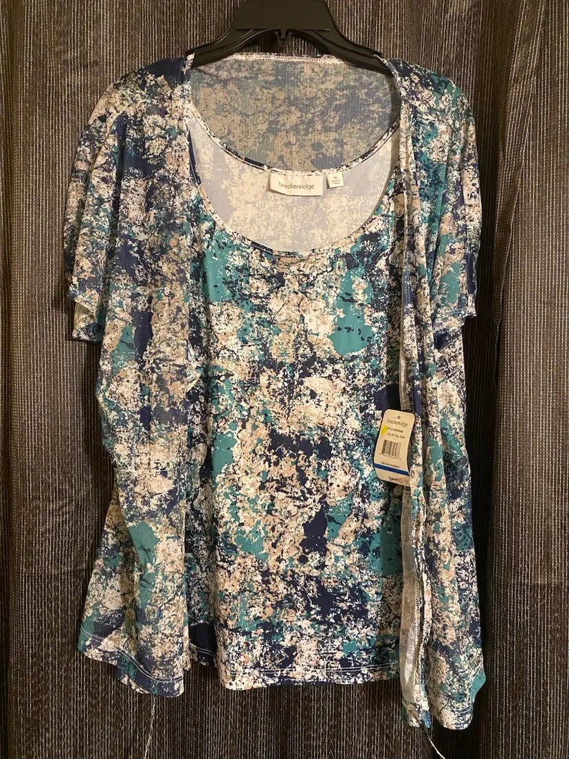Breckenridge Women's XL Teal Surf Pattern Layered Vintage Summer Blouse - NWT