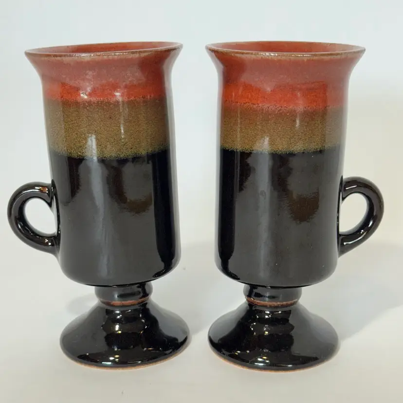 Vintage Otagiri Footed Pedestal Mugs Irish Coffee Cups Stoneware Japan Set of  2 - 5.75” Tall
