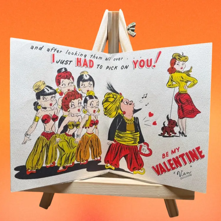 Vintage Kitsch MCM Valentine Greeting Card, Novo Laughs, Signed