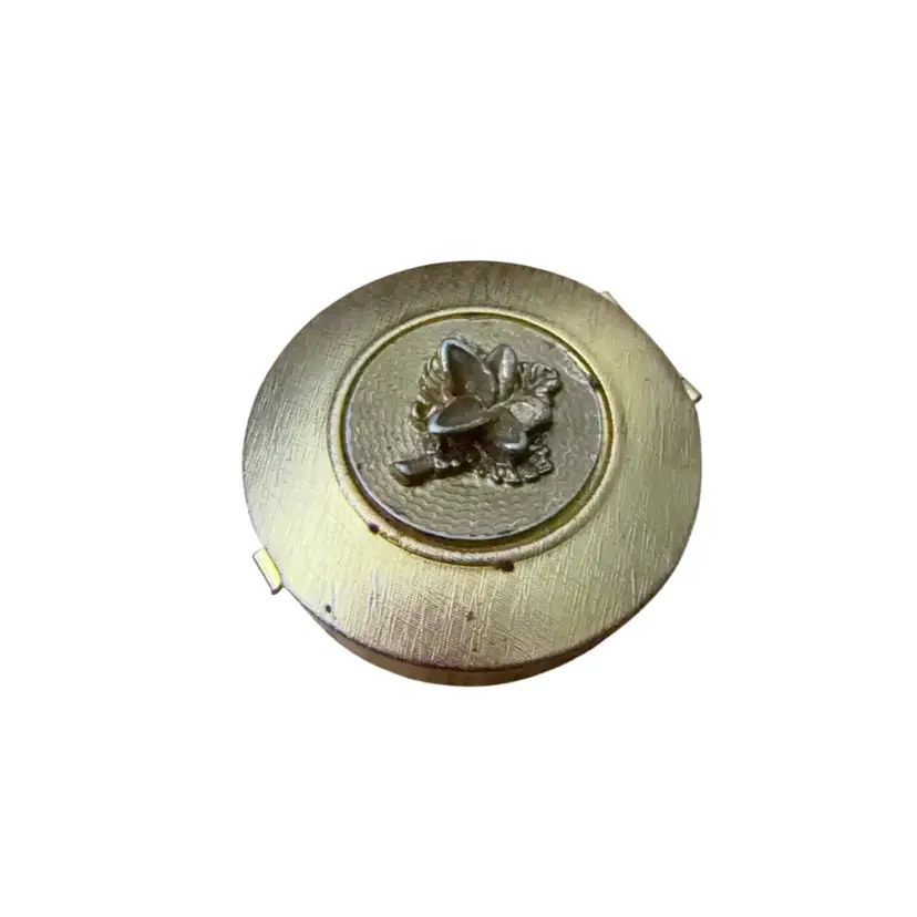 Italian Style Floral 1950s Brushed Gold Tone Pill Box