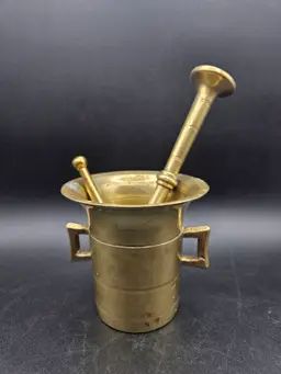 Antique Mortar & Pestle No. 3 Heavy Solid Brass Pharmacy Apothecary Bowl Set