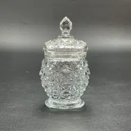 Avon Clear Pressed Glass Vanity Jam Jar With Lid Vintage Home Deocr