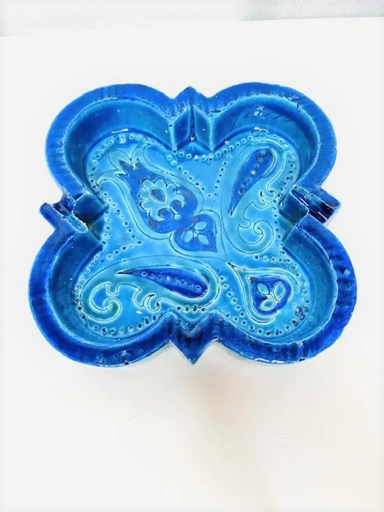 Rosenthal Netter Two-Tone Blue Paisley Design Ashtray Bitossi Rimini Trinket Dish Ashtray | Rare Vintage MCM Italy Londi Rosenthal Netter