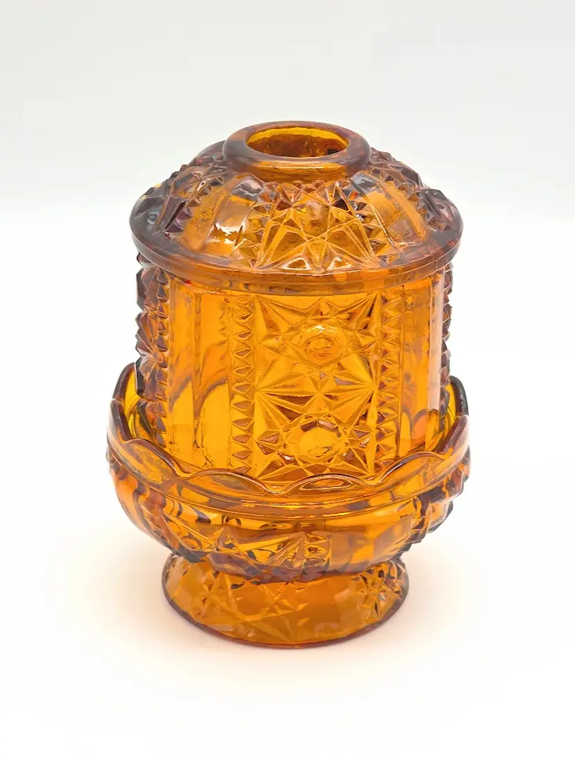 Indiana Glass Stars and Bars Amber Fairy Light 6.5" x 4.5"