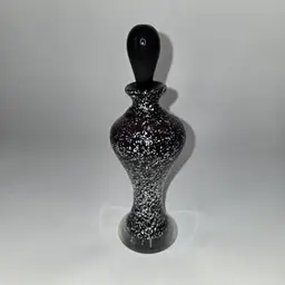 Cologne Perfume Bottle Empty Tall Black Amethyst Chrome Flecks Vintage 1970-1990